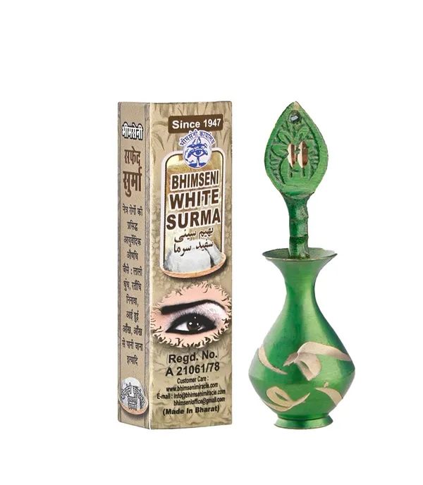 Bhimseni_White_Surma_3g._with_green_brass_designer_Surmedani