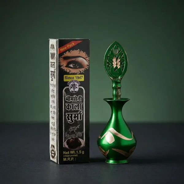 Bhimseni_Black_surma_3g._With_Green_Brass_Elegant_Surmedani
