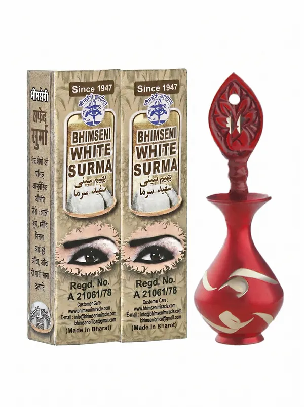Bhimseni_White_Surma_3g._With_Red_Brass_Surmedani_For_kohl/Kajal
