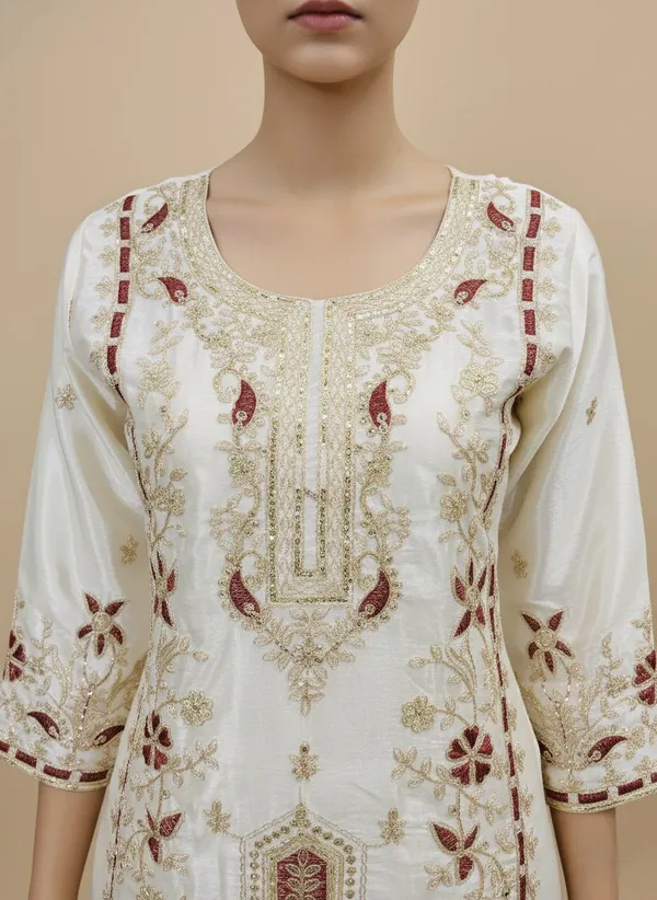 Rich_Maroon_Pure_Chinon_Silk_Ethnic_Set_For_Women
