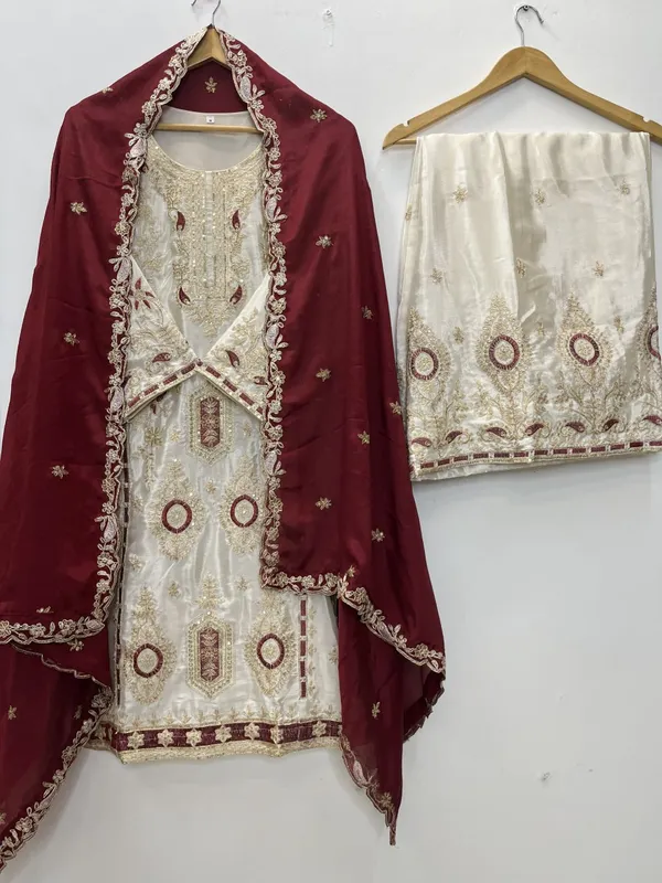 Rich_Maroon_Pure_Chinon_Silk_Ethnic_Set_For_Women