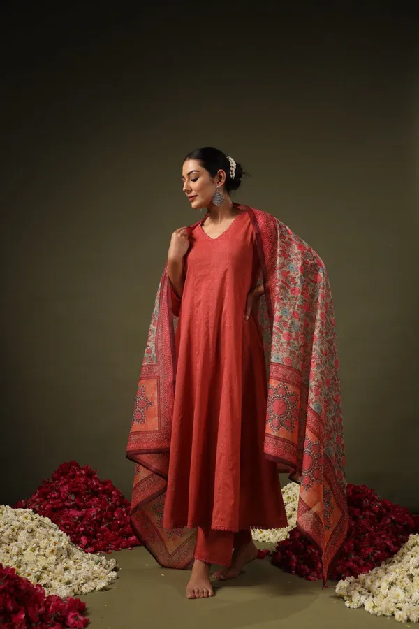 Brown_&_Rust_Kurta_Pant_Dupatta_Set_For_Women
