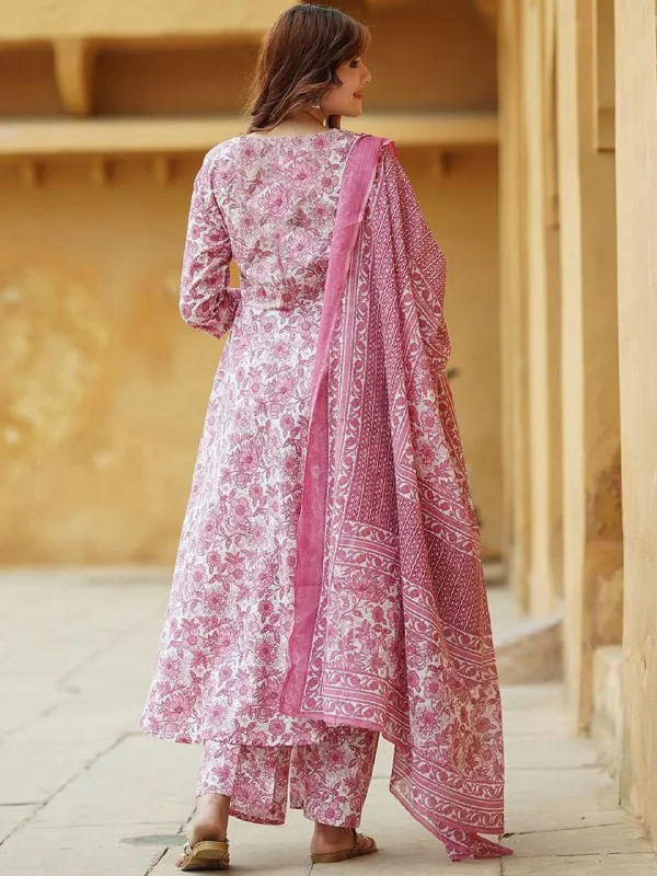 Floral_Printed_Pure_Cotton_Anarkali_Kurta_With_Trousers_&_Dupatta