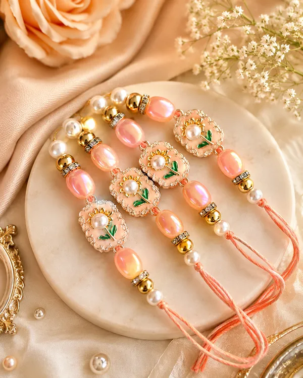 Peach_Floral_Pearl_Designer_Rakhi_|_Handmade_Beaded_Rakhi_for_Brother_|_Elegant_Raksha_Bandhan_Rakhi
