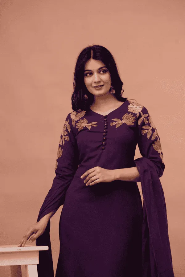 Purple_Embroidered_Kurta_Set_For_Women