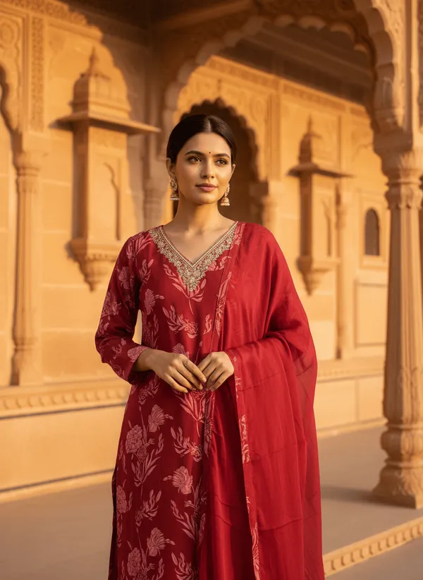 Red_Muslin_Kurta_Set_For_Women