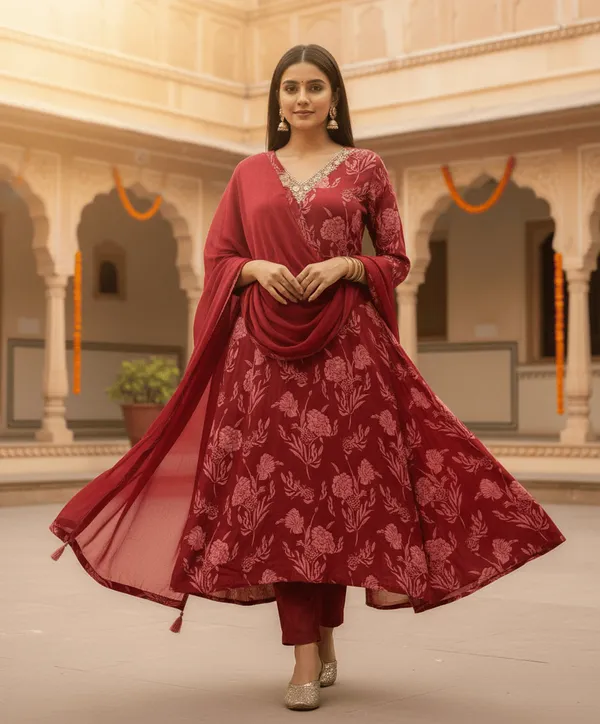 Red_Muslin_Kurta_Set_For_Women