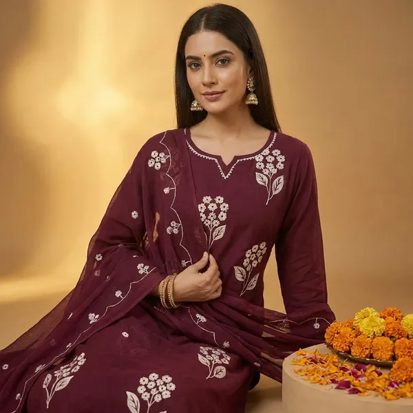 Maroon_Cotton_Kurta_Set_For_Women