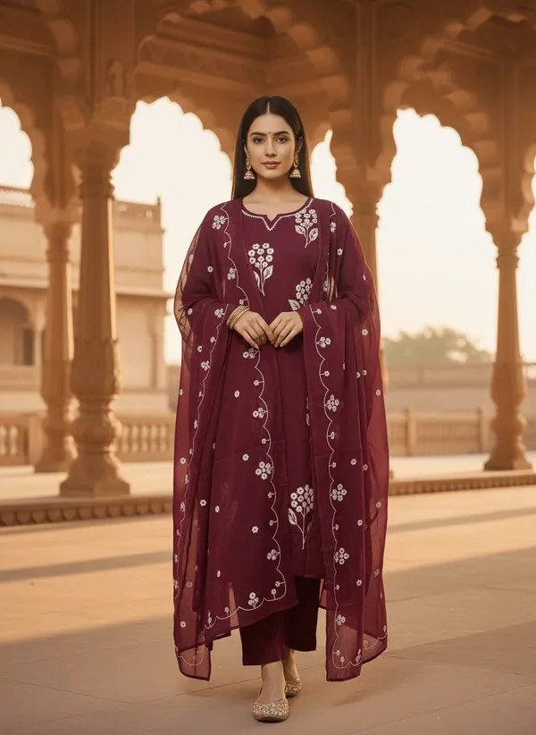 Maroon_Cotton_Kurta_Set_For_Women