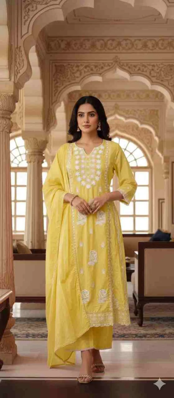 Yellow_Chikankari_Cotton_Anarkali_Set_For_Women