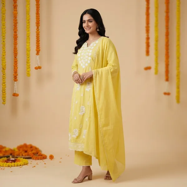 Yellow_Chikankari_Cotton_Anarkali_Set_For_Women