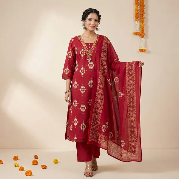 Red_Cotton_Kurta_Set_For_Women