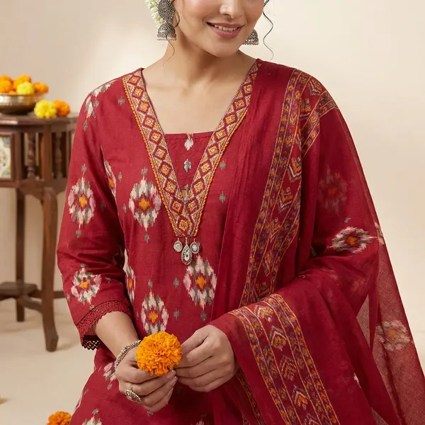 Red_Cotton_Kurta_Set_For_Women