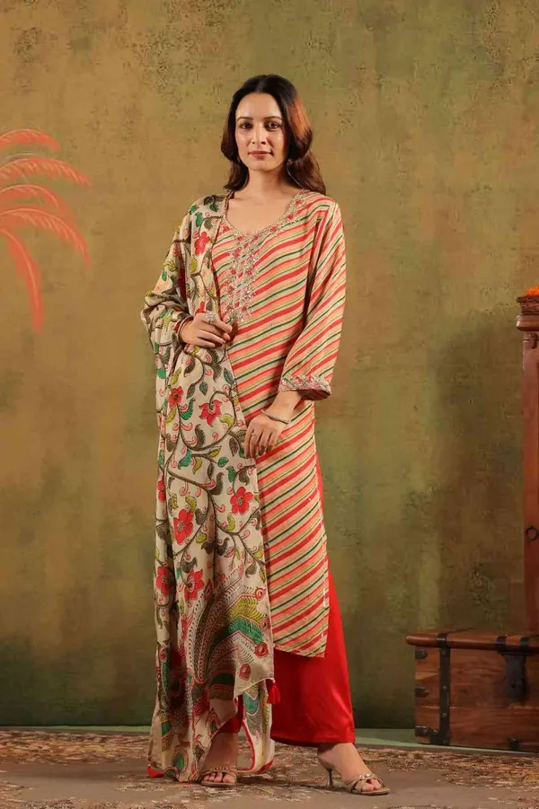 Red_Mul_Silk_Kurta_Set_For_Women