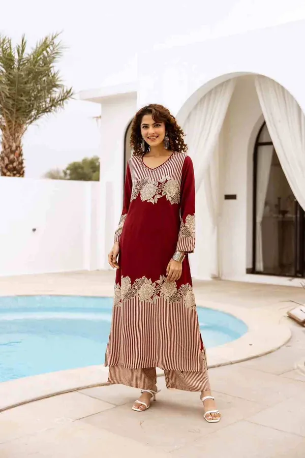 Maroon_Cotton_Kurta_Pant_For_Women