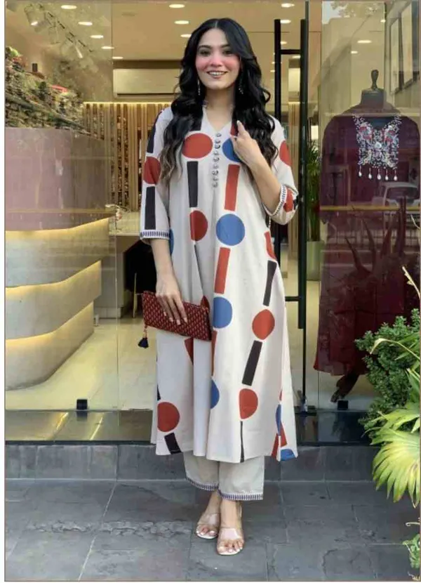White_Cotton_Print_Kurta_Pant_For_Women
