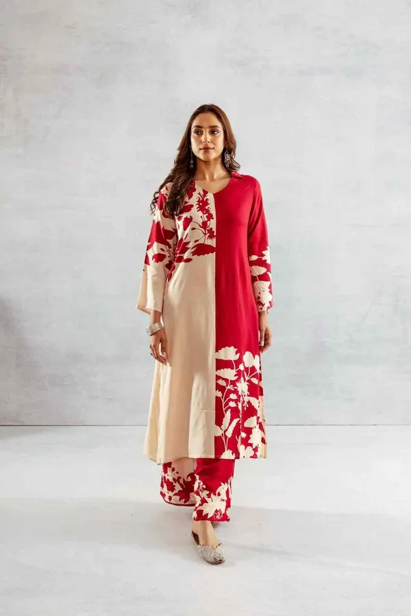 Red_Cotton_Slub_Kurta_For_Women