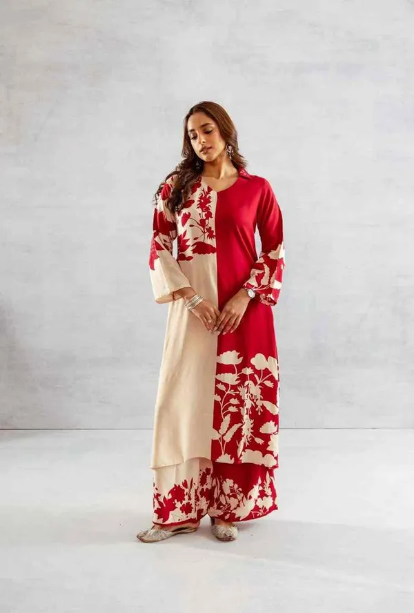 Red_Cotton_Slub_Kurta_For_Women