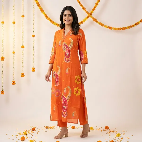Orange_Cotton_A-Line_Suit_For_Women