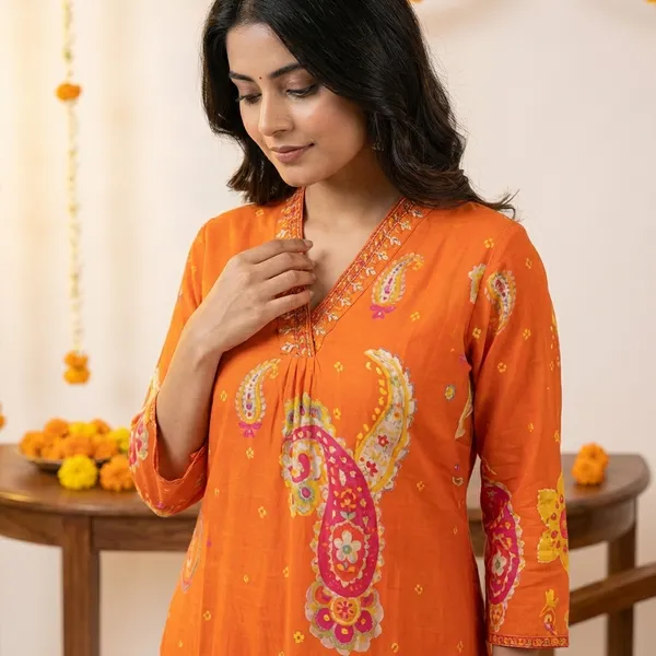 Orange_Cotton_A-Line_Suit_For_Women