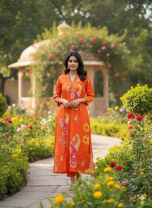 Orange_Cotton_A-Line_Suit_For_Women