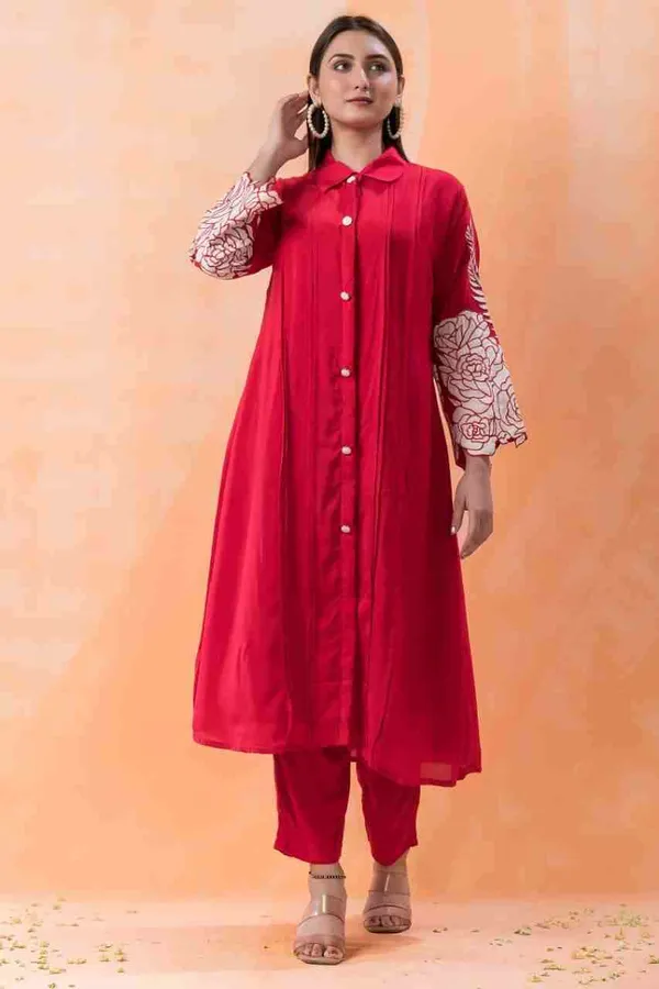 Red_Muslin_Kurta_Pant_For_Women