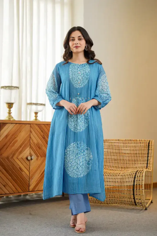 Blue_Denim/Mul_Lining_Kurta_Pant_For_Women