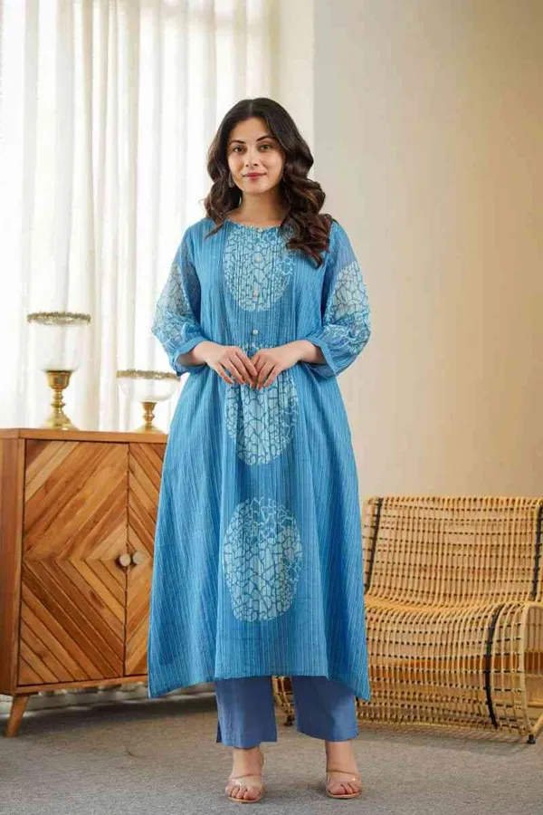 Blue_Denim/Mul_Lining_Kurta_Pant_For_Women