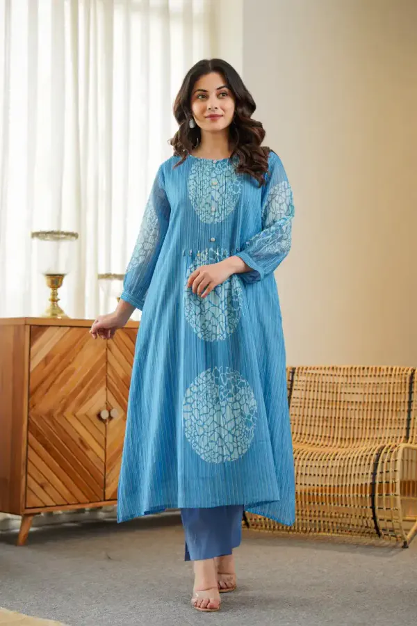 Blue_Denim/Mul_Lining_Kurta_Pant_For_Women