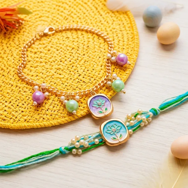 Floral_Charm_Bracelet_&_Rakhi_Combo_|_Handmade_Designer_Rakhi_Gift_Set