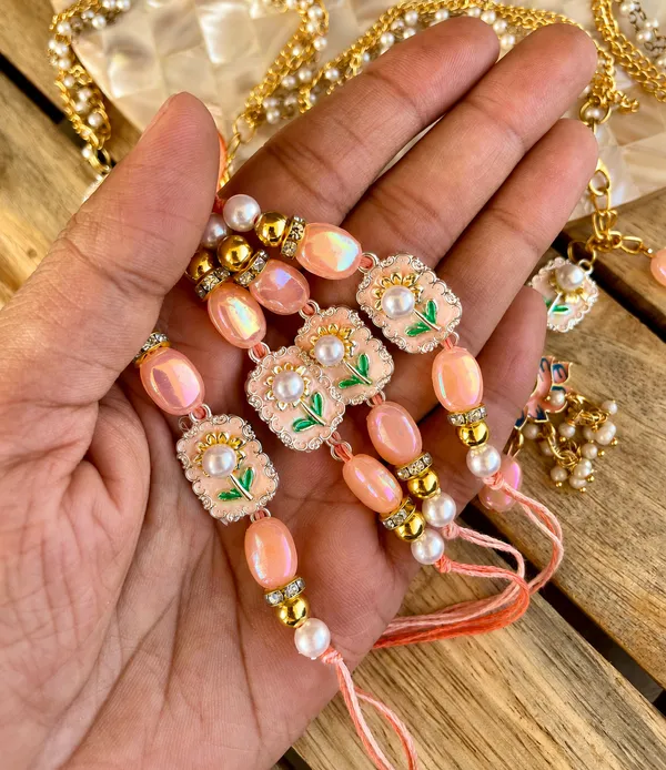 Peach_Floral_Pearl_Designer_Rakhi_|_Handmade_Beaded_Rakhi_for_Brother_|_Elegant_Raksha_Bandhan_Rakhi
