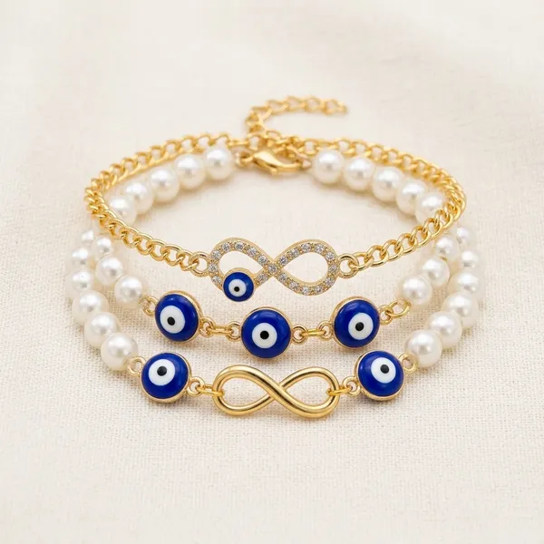 Evil_eye_bracelet_with_three_layers_chain_and_stone_studded_infinity_symbol_charm_which_gives_this_bracelet_very_trendy�look