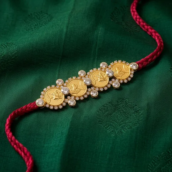 Royal_Lakshmi_Coin_Rakhi_with_Crystal_Halo_Design_Handmade_Premium_Designer_Raksha_Bandhan_Thread_for_Brother_Festive_Gift_Collection