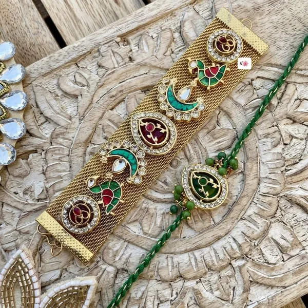 Premium_Peacock_Designer_Rakhi_Featuring_Green_Enamel_and_Crystal_Kundan_Handcrafted_Raksha_Bandhan_Bracelet