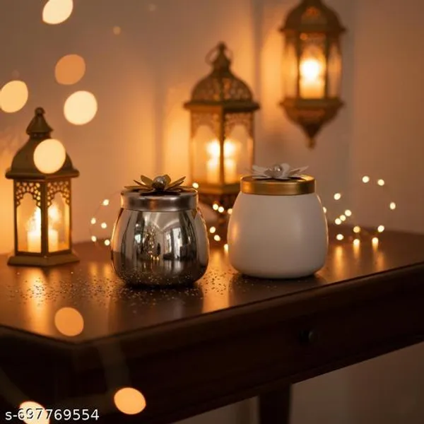 White_&_Silver_Premium_Metal_Decorative_Storage_Jar_For_Home_&_Kitchen_(Pack_Of_2)