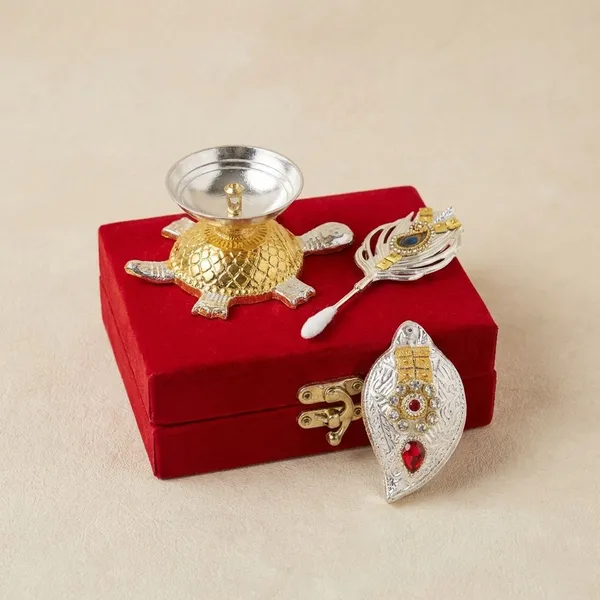 Gold_&_Silver_Finish_Premium_Aluminium_Brass_Diya_&_Sindoor_Dani_Set_For_Home_&_Decor_(Pack_Of_2)