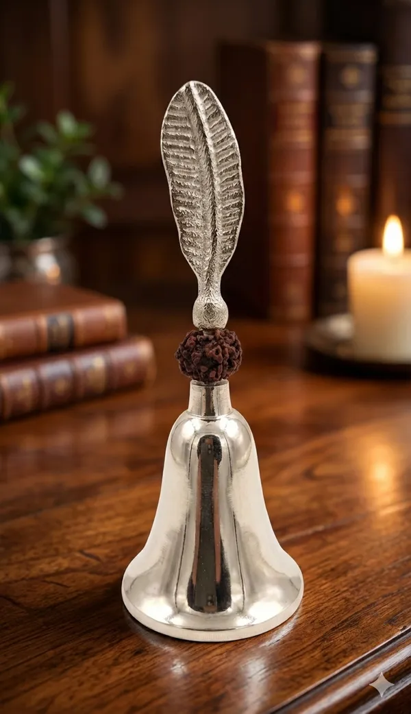 Silver_Finish_Premium_Aluminium_With_Rudraksha_Puja_Bell_For_Home_&_Decor