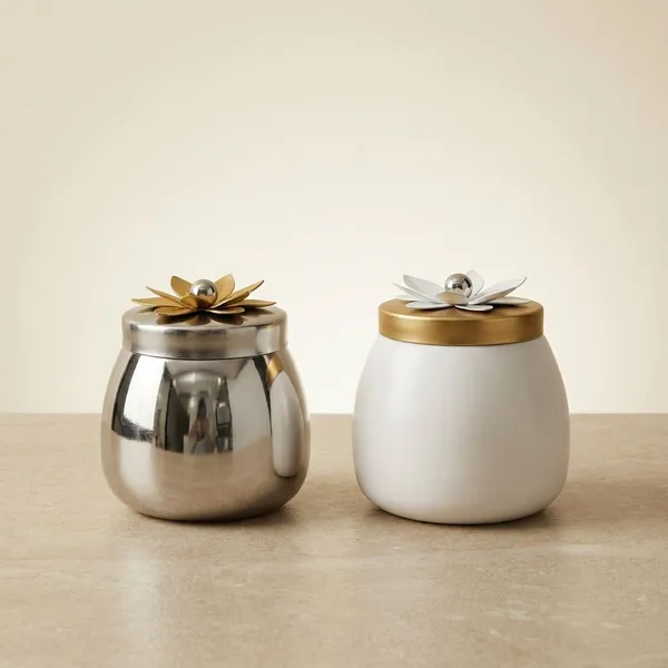 White_&_Silver_Premium_Metal_Decorative_Storage_Jar_For_Home_&_Kitchen_(Pack_Of_2)