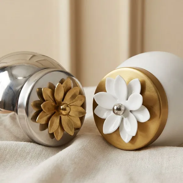 White_&_Silver_Premium_Metal_Decorative_Storage_Jar_For_Home_&_Kitchen_(Pack_Of_2)