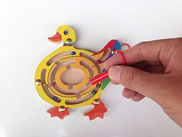 Yellow_Magnetic_Pen_Driving_Wooden_Bead_Maze_Jigsaws_Puzzle_Board_Game_Educational_Toy__Duck
