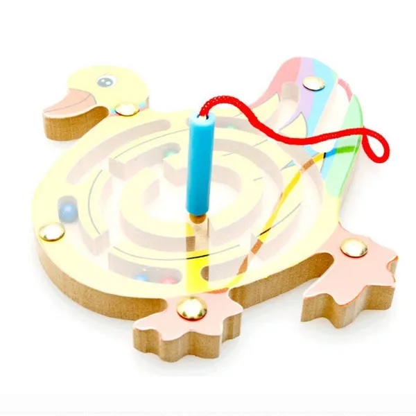 Yellow_Magnetic_Pen_Driving_Wooden_Bead_Maze_Jigsaws_Puzzle_Board_Game_Educational_Toy__Duck