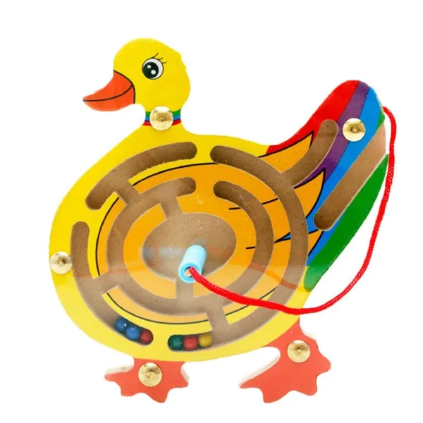 Yellow_Magnetic_Pen_Driving_Wooden_Bead_Maze_Jigsaws_Puzzle_Board_Game_Educational_Toy__Duck