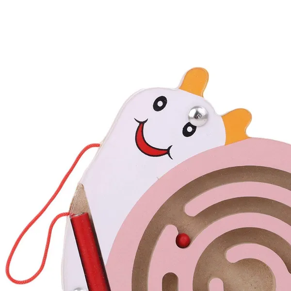 Multicolour_Magnetic_Pen_Driving_Bead_Maze_Wooden_Jigsaws_Puzzle_Board_Game_Educational_Toy_Snail