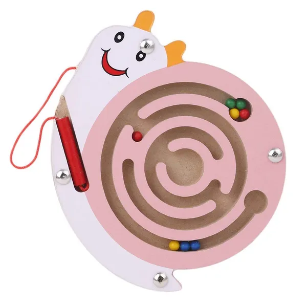 Multicolour_Magnetic_Pen_Driving_Bead_Maze_Wooden_Jigsaws_Puzzle_Board_Game_Educational_Toy_Snail