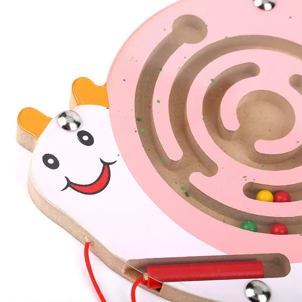 Multicolour_Magnetic_Pen_Driving_Bead_Maze_Wooden_Jigsaws_Puzzle_Board_Game_Educational_Toy_Snail