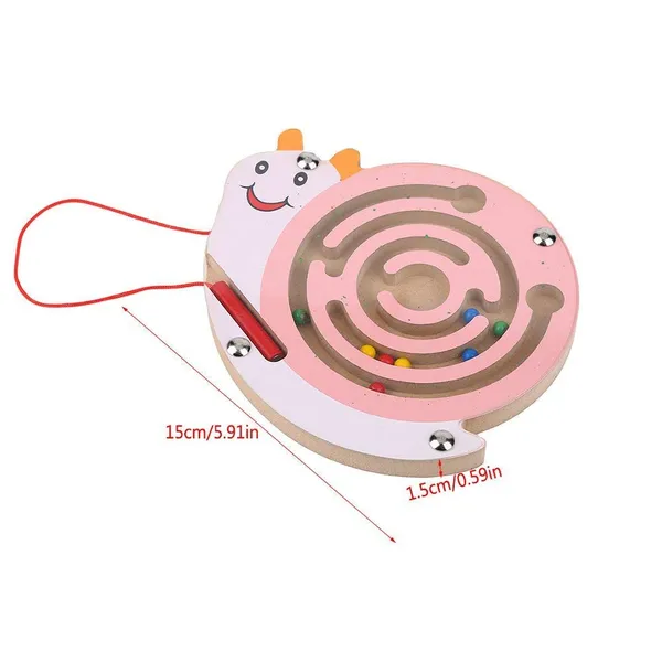 Multicolour_Magnetic_Pen_Driving_Bead_Maze_Wooden_Jigsaws_Puzzle_Board_Game_Educational_Toy_Snail