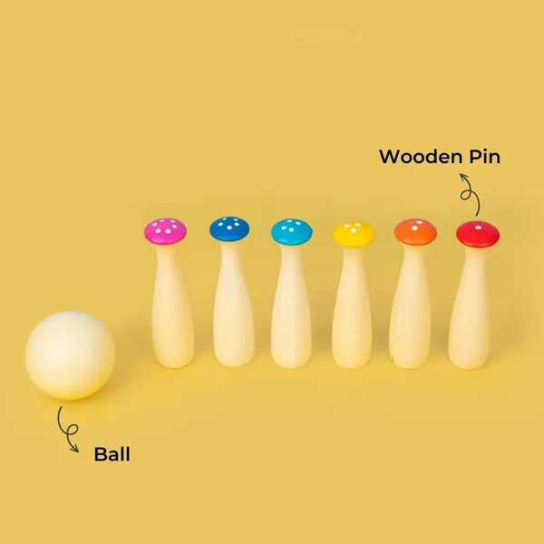 Multicolour_Wooden_Mushroom_Bowling_Set_Of_6_Pins_1_Ball,_Ages_1s_Nature_/_Whimsical,_Manual_Operation,_No_Batteries_Required