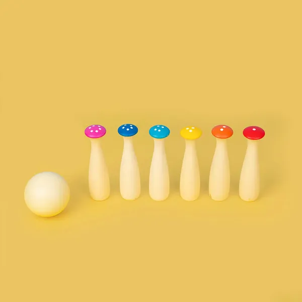 Multicolour_Wooden_Mushroom_Bowling_Set_Of_6_Pins_1_Ball,_Ages_1s_Nature_/_Whimsical,_Manual_Operation,_No_Batteries_Required