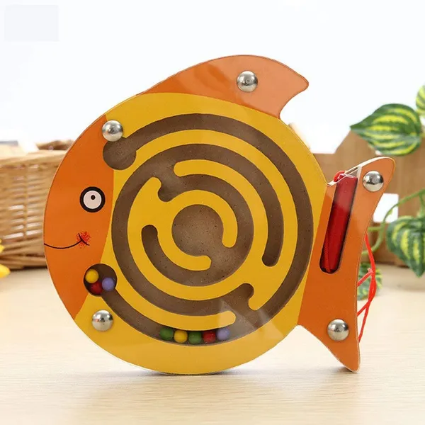 Multicolour_Magnetic_Pen_Driving_Bead_Maze_Wooden_Labyrinth_Puzzle_Board_Game_Toy_Fish