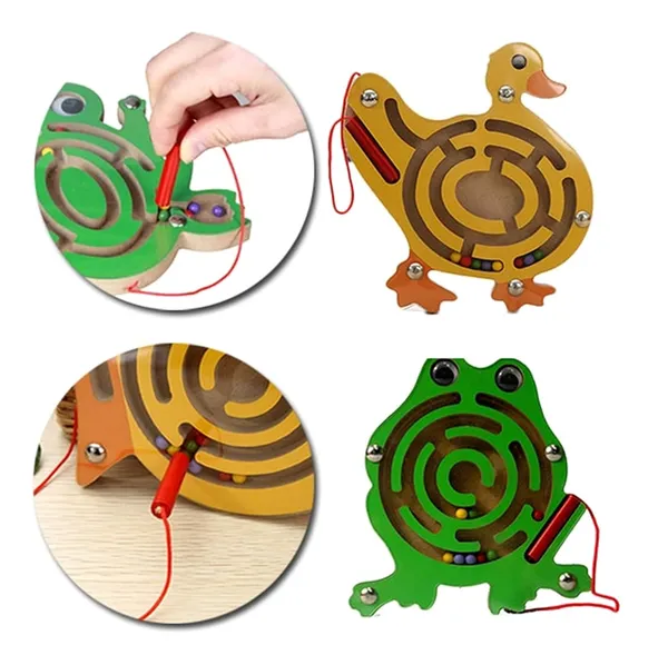 Multicolour_Magnetic_Pen_Driving_Bead_Maze_Wooden_Labyrinth_Puzzle_Board_Game_Toy_Fish